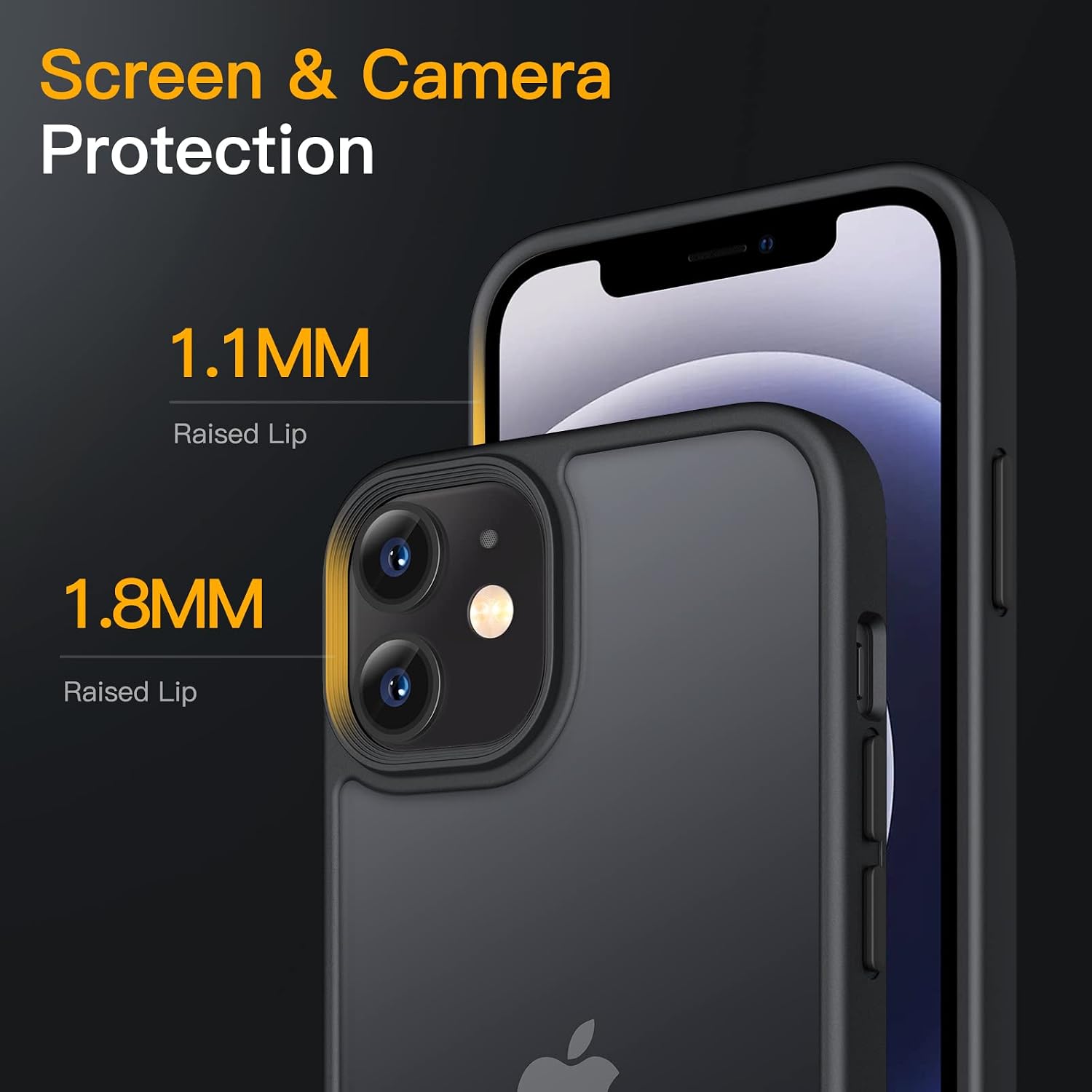JETech Matte Case for iPhone 12/12 Pro 6.1-Inch, Shockproof Military Grade Drop Protection, Frosted Translucent Back Phone Cover, Anti-Fingerprint (Black)