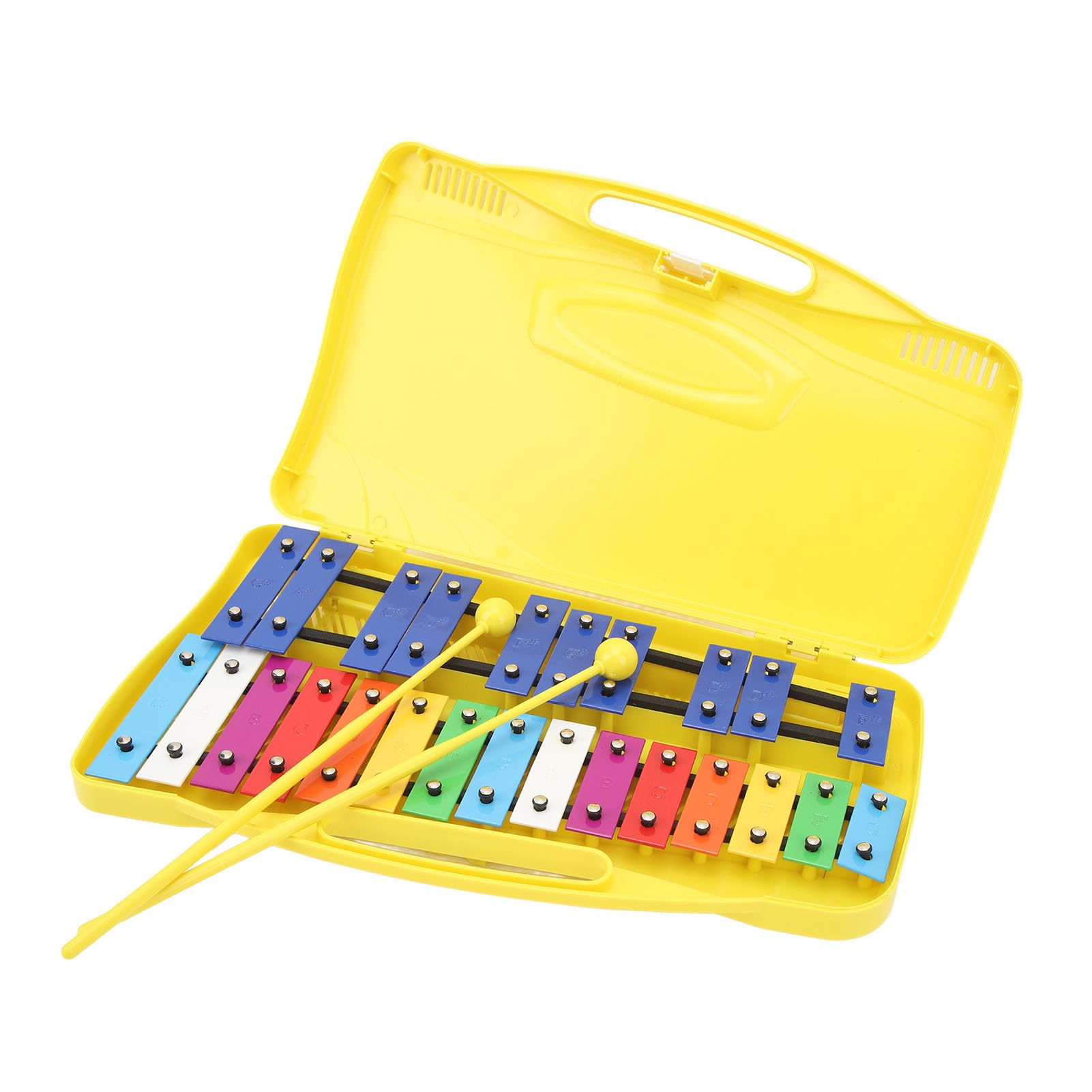 Generic Caja Amarilla para Niños Xilófono Profesional de 25 Notas Fuerte y Resistente Al Desgaste para Niños Llaves de Metal Aluminio 15,4 X 9,1 X 1,6 Pulgadas
