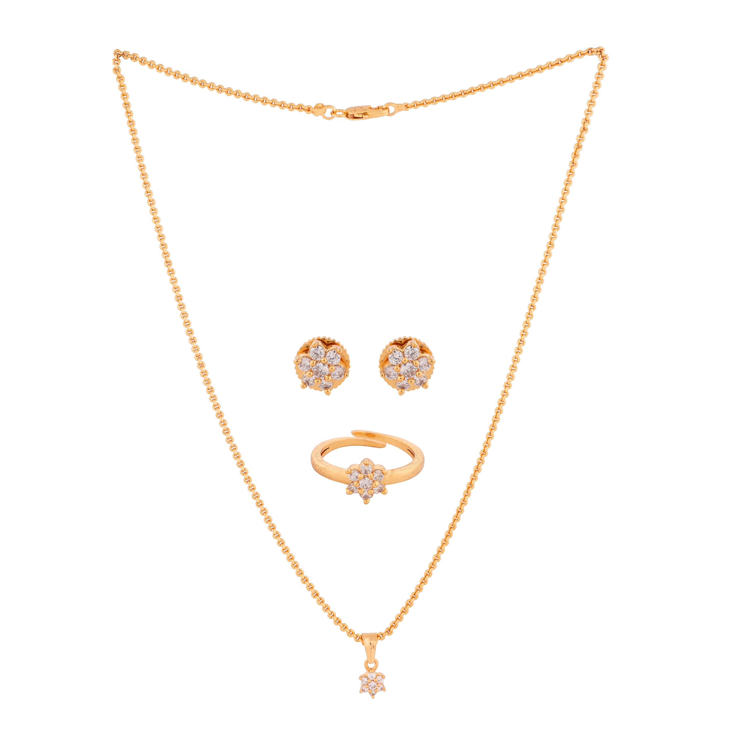 Radhas Creations SHORT necklace, earrings and finger ring set with 7-white stone flower design one gram gold for women and girls No.1222 (B0CSXKZ4M6) Amazon Price History, Amazon Price Tracker