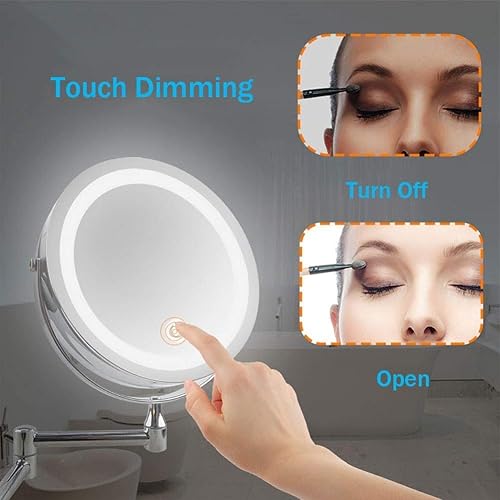 Miniatura 4 de RomildaYuan Wall Mount LED Lighted Makeup Mirror 10X Magnifying Cosmetic Mirror 360 Swivel Extendable Two Sided Vanity Mirror for Bathroom, Powered
