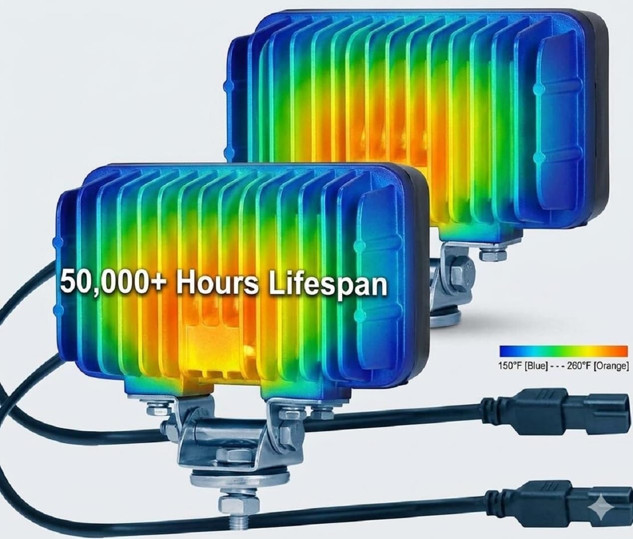 2PACK 6.3IN 45W Led Work Lights 12v/24v 4500LM 6500K Rectangular Foglights,Waterproof Offroad Flood Led Light Bar for Tractor,Truck,Combine,Heavy Equipment,with DT Connector