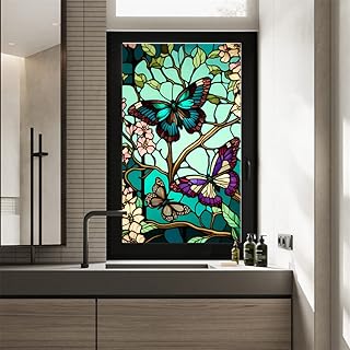 Ptsygantl 1 Sheet Window Privacy Film Floral, Removable Butterfly Window Stickers Privacy Decorative Glass Window Cling Decals for Bathroom Bedroom Window Decor(45 x 100cm)