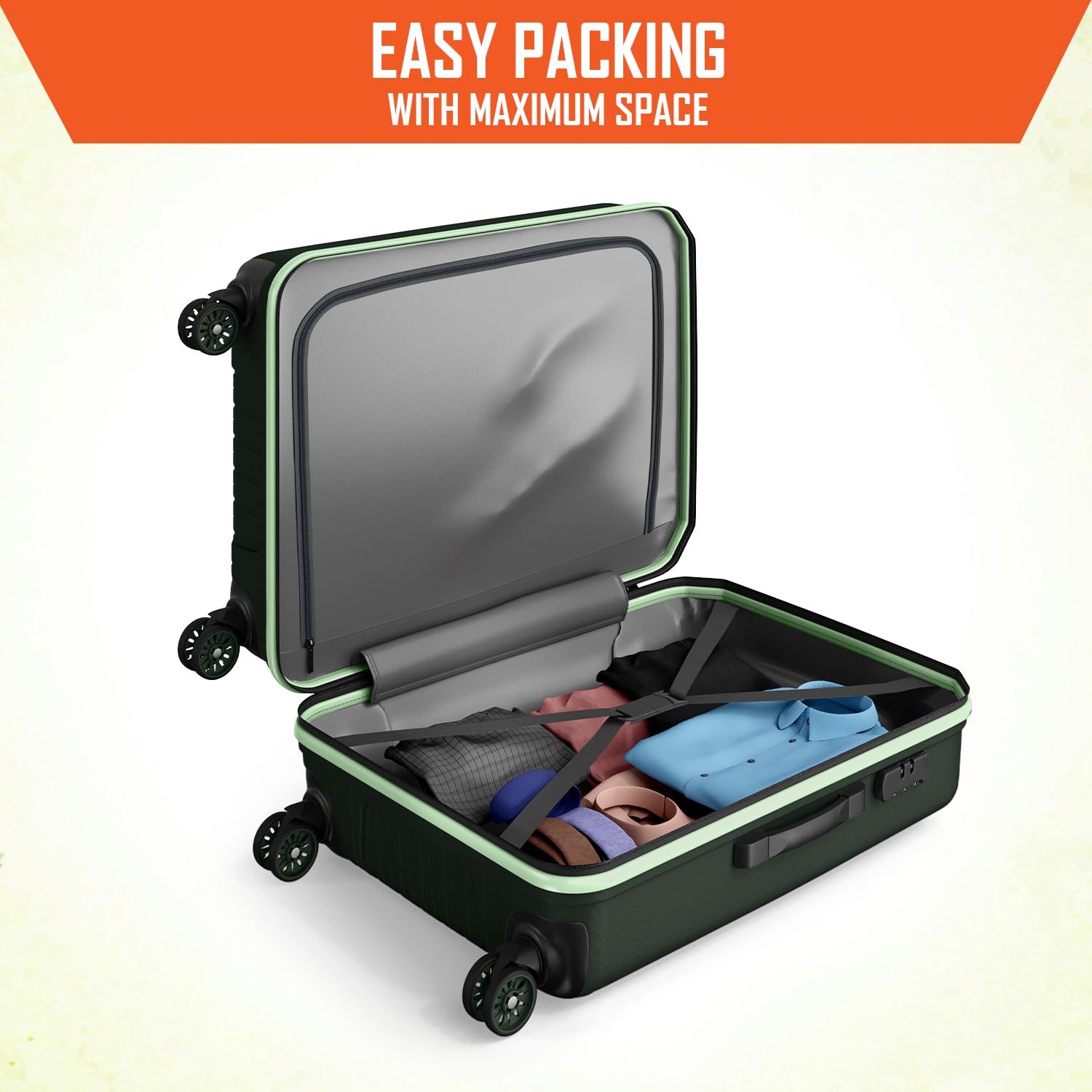 Safari Genius Alley 66cm Medium Check-in Trolley Bag Hard Case Polypropylene, 4 Spinner Wheels, 360 Degree Wheeling Luggage, Travel Bag, Suitcase for Travel, Trolley Bags for Travel, Deep Forrest — Amazon image 6