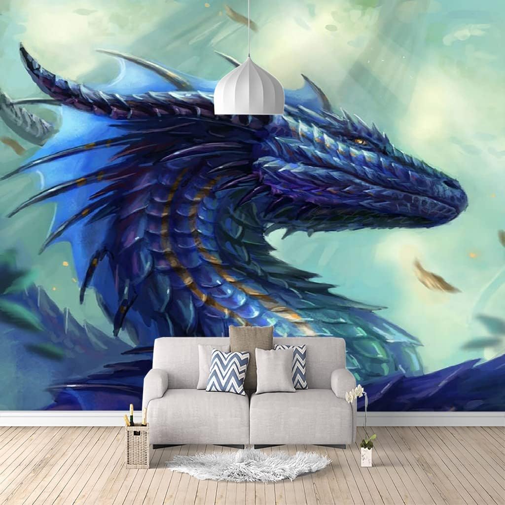 Amazon 壁紙 ドラゴン パターン 150x1 Cm 壁画 壁紙 青 壁画壁紙 壁絵 壁の装飾 厚手 部屋 インテリア 絹のようなシルクの質感 砂壁にはれる壁紙 壁紙