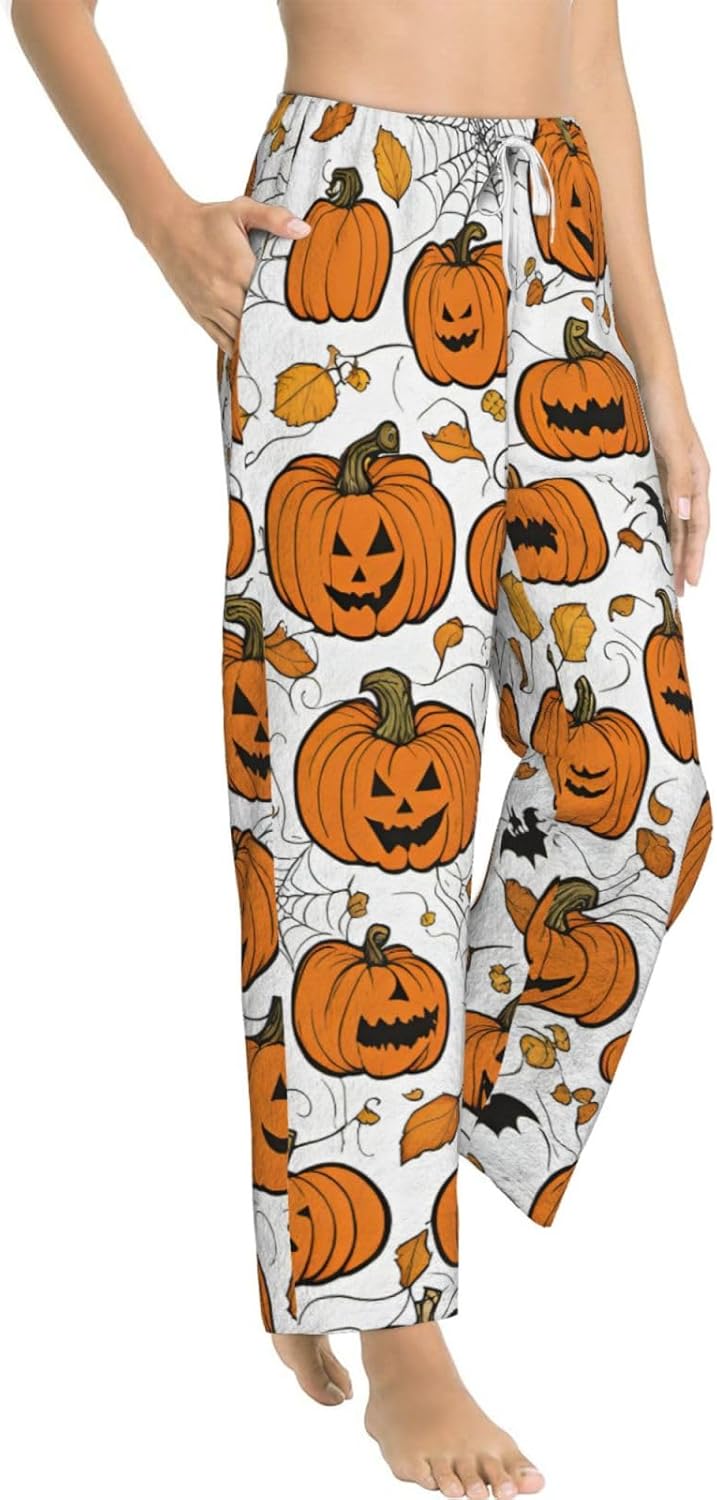 Halloween Pumpkin Patterns Print Women'S Flannel Pajama Pants,Soft Warm Pajama Bottoms,Perfect For Holiday Lounging