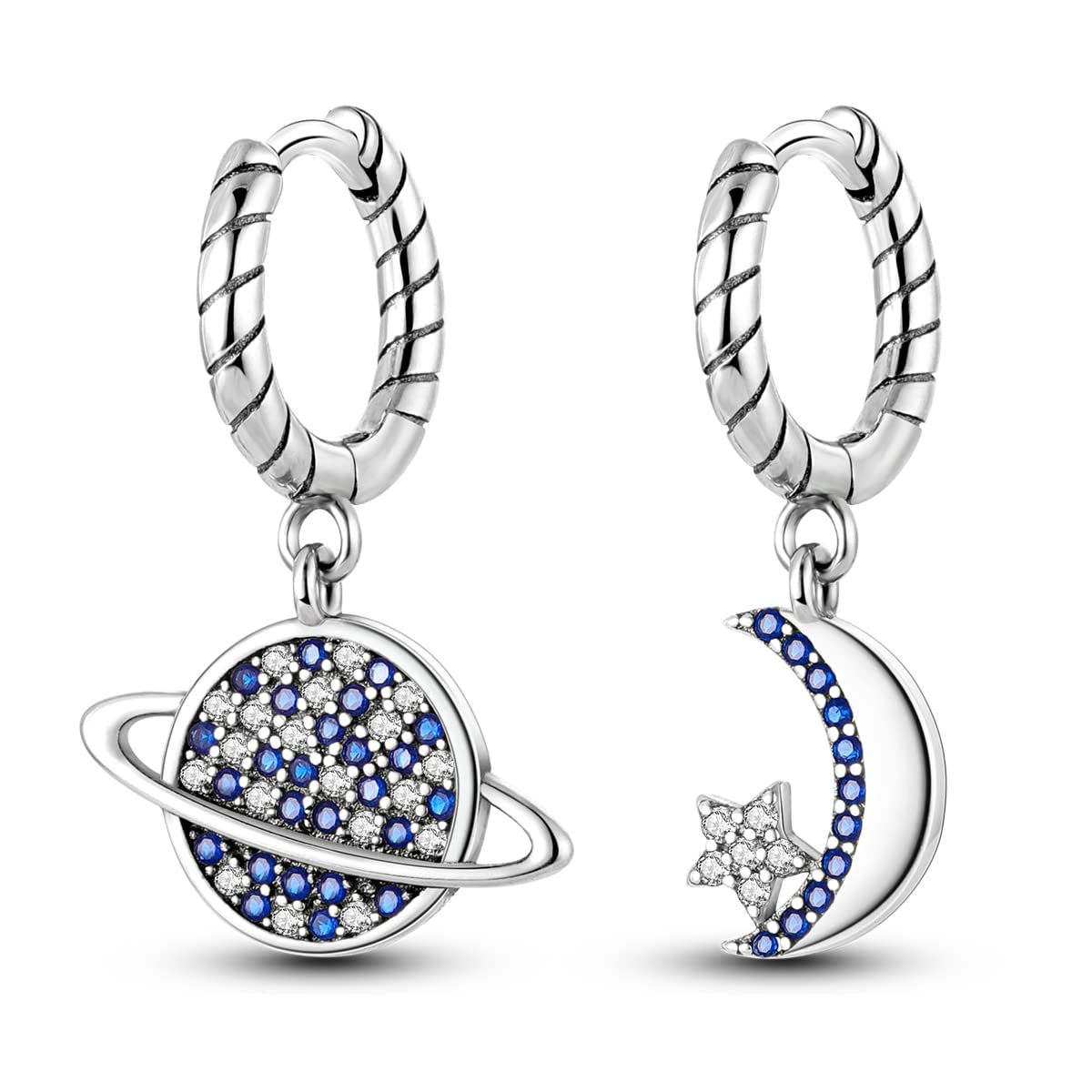 NARMO Luna y estrellas pendientes,925 pendientes femeninas de plata esterlina Zirconia cúbica pendientes,para Mujer Novia Mamá Niña