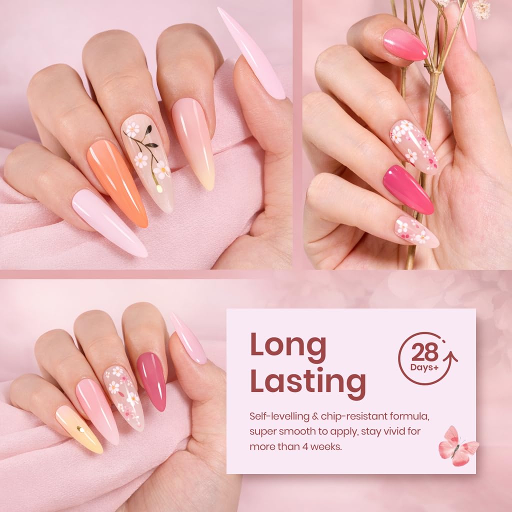 beetles Spring Gel Nail Polish Set - 36 Colors Verse of Flower Gel Nail Kit Pink White Black Red Purple Blue Yellow Gel Colors & 3Pcs Base Top Coat Soak off UV Home Salon Summer Gift for Women