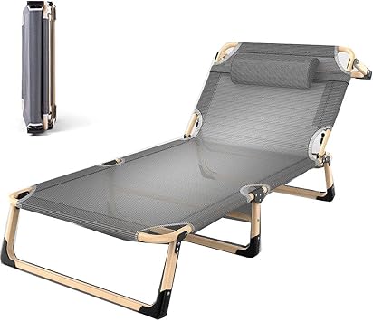 Recliner Garden Chair, Portable Ventilated Folding Single Bed, Office Lounge Chair, Outdoor Leisure Lounge Chair Bed Beach Bed - Gray + Pearl Cotton Pad A Little Surprise Comfortable Anniversary