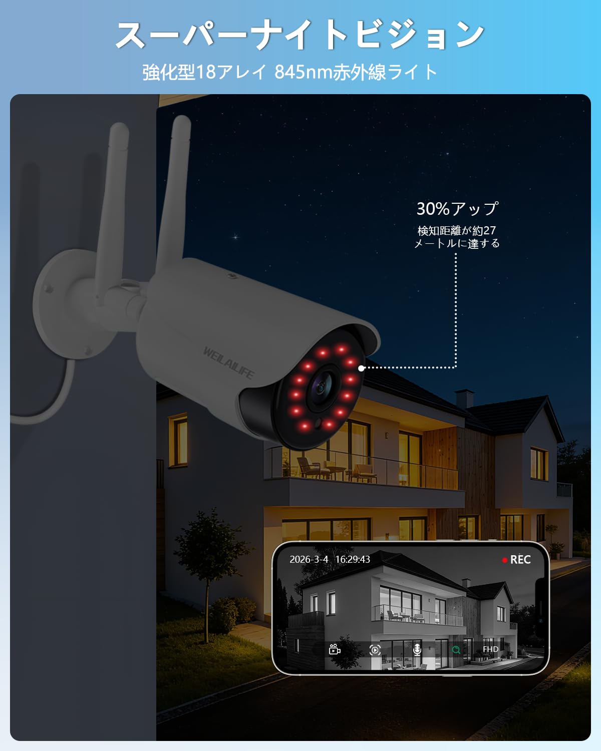 Amazon.co.jp: 【双方向通話・130° 超広角】WEILAILIFE 防犯カメラ