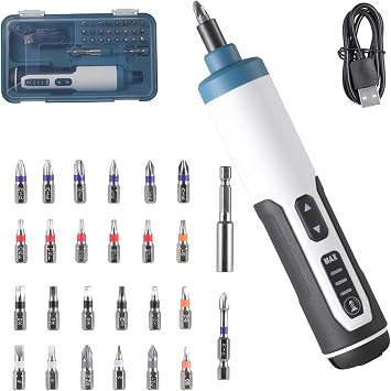 Hantinstom 3.7V Cordless Electric Screwdriver Kit, Rechargeable Power Screwdriver with 26-Piece Magnetic Bit Set, Dual LED Light, USB Charging Cable & Carrying Case