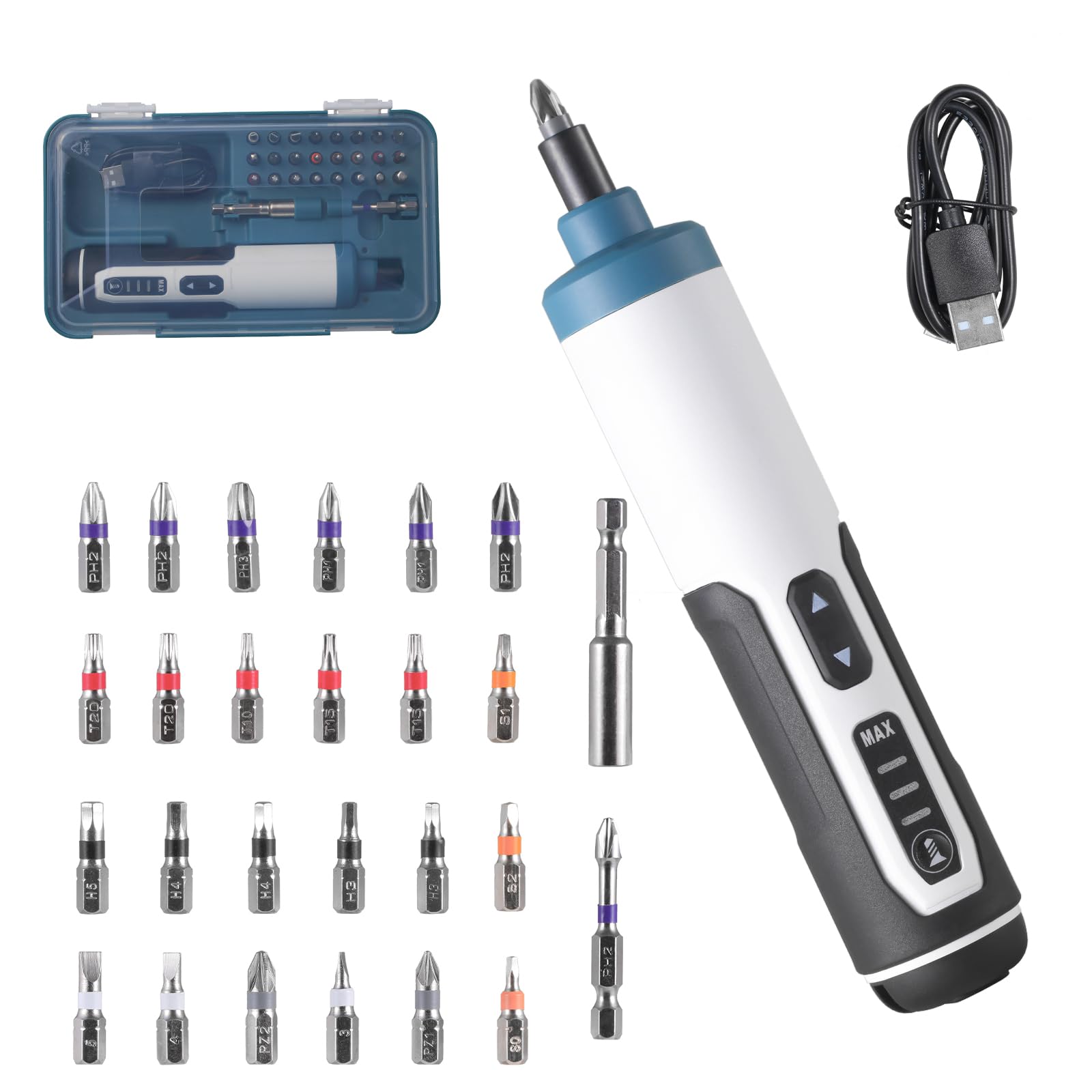 Hantinstom Electrical Tools Compact Power Screwdriver Kit Magnetic Micro Screwdriver Set Includes 26pcs Bit Set USB Charging Cable