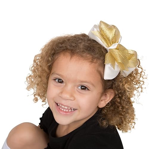 Miniatura 2 de juDanzy Lazo grande con clip de pelo dorado y crema para niñas, (L) Lazo dorado brillante