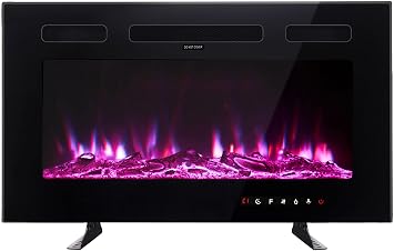 Electric Fireplace Inserts Freestanding Heater for The Living Room Floating Fireplace with 12 LED Colors with Logset and Stones, Space Heaters for Indoor Use,1500W/750W,Black,30inch