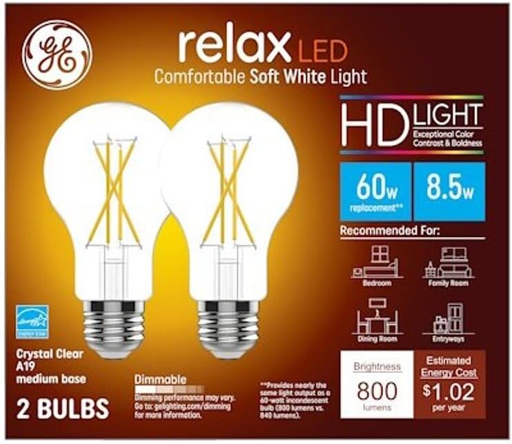 GE Lighting 93129016 LED Light Bulbs, A19, 800 Lumens, 8.5-Watts, 2-Pk. - Quantity 1