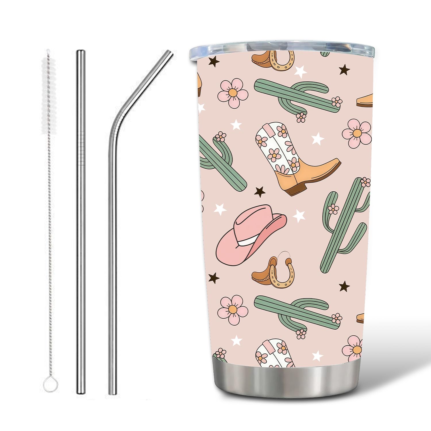 Western Cowgirl Tumbler, Pink Cowboy Insulated Travel Mug Keeps Cold, Western Cowgirl Insulated Water Bottle for Travel, Cowboy Gifts for Women, Girl, Stainless Steel Coffee Mug with Straw Lid, Straw