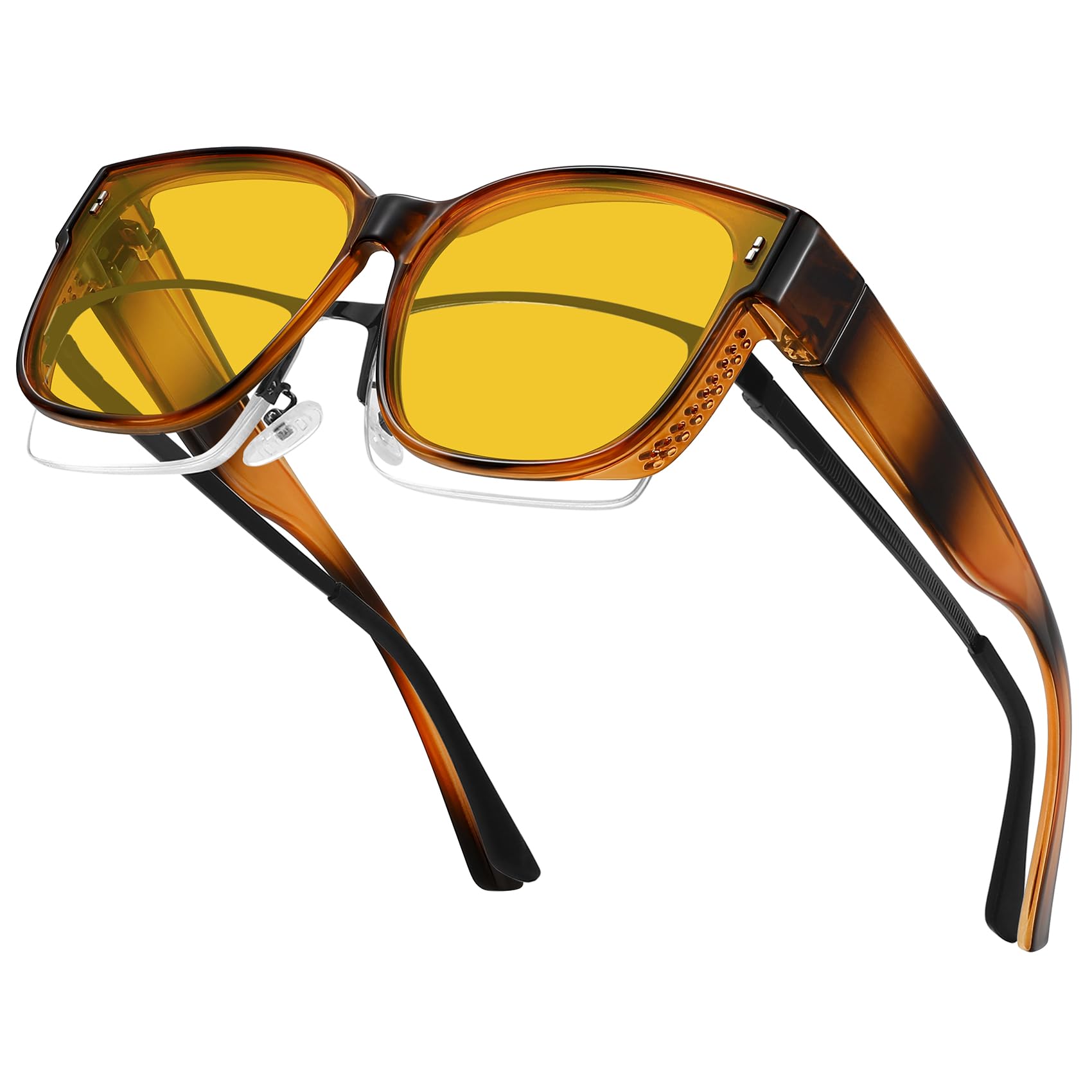 MEETSUN Night Driving Glasses for Women Trendy Square Large Frame Fit Over Glasses Night Vision Sunglasses
