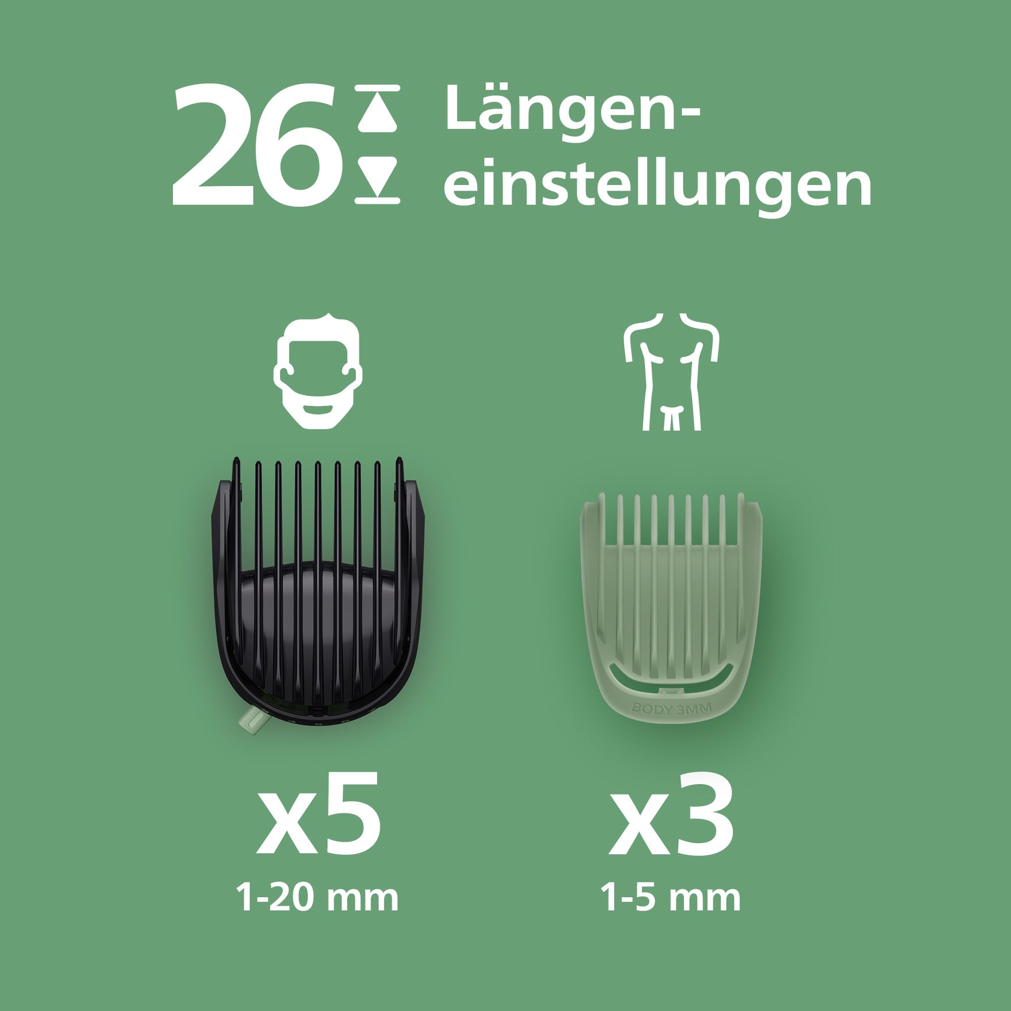PHILIPS Multigroom Series 7000 All-in-One 17-teiliger Barttrimmer und Haarschneider für Gesicht, Kopf und Körper, selbstschärfende Metallklingen, 26 Längeneinstellungen (0,5-20 mm), Modell MG7961/15