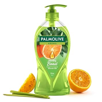 Palmolive Aroma Morning Tonic Body Wash, Gel Based Shower Gel with 100% Natural Citrus Essential Oil & Lemongrass Extracts - pH Balanced, No Parabens, No Silicones, 750ml Pump
