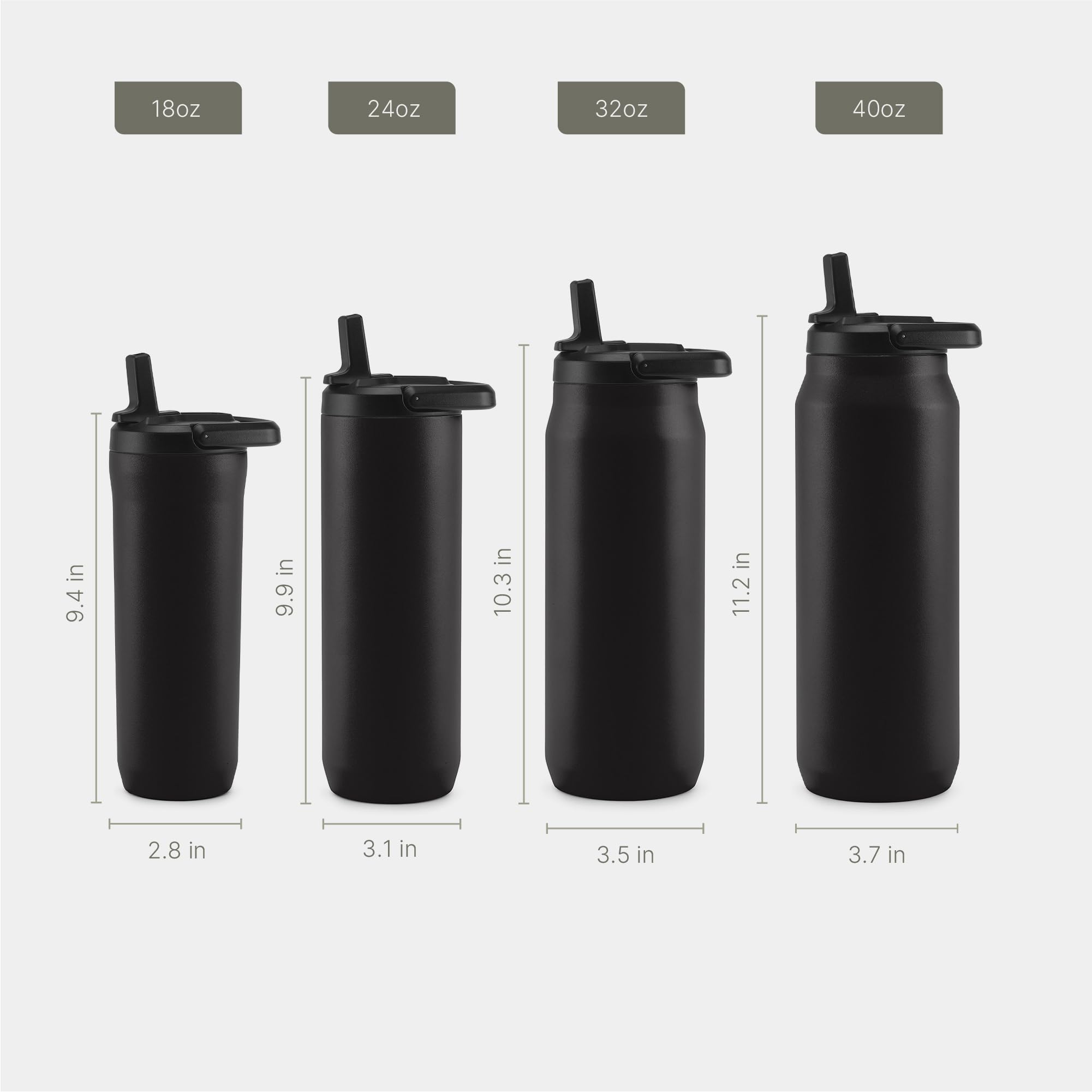 ZULU Base - Botella de agua de acero inoxidable de 24 onzas con 3 tapas, pajilla, chug, giratoria, termo de metal de doble pared y aislamiento al vacío, se adapta al portavasos de automóvil, con asa