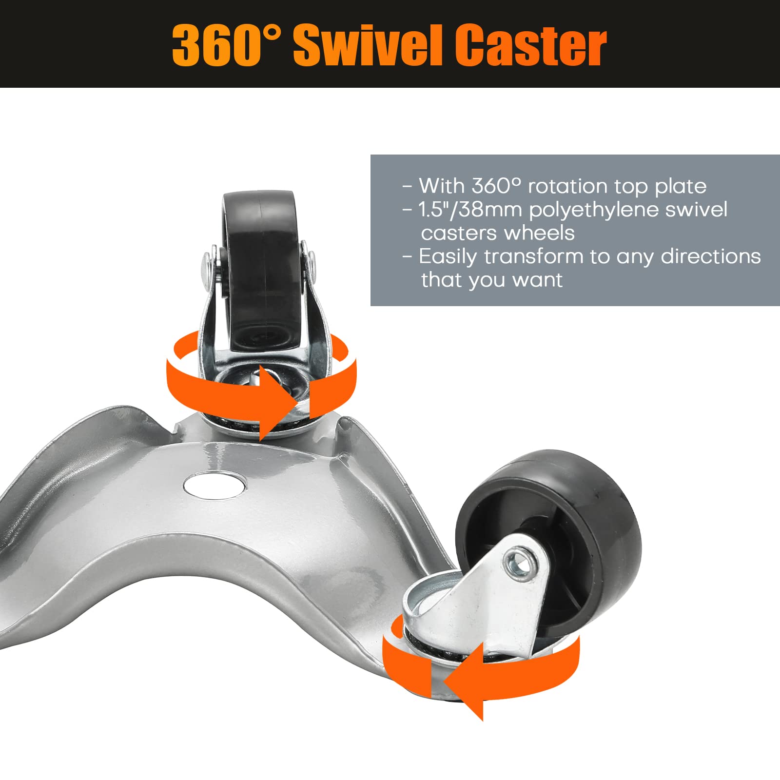 Lot de 4 tri-dolly en acier à 3 roues - Capacité de charge de 99,8 kg - Chariot de déménagement pour meubles et appareils - Durable et facile à utiliser - 15,2 cm