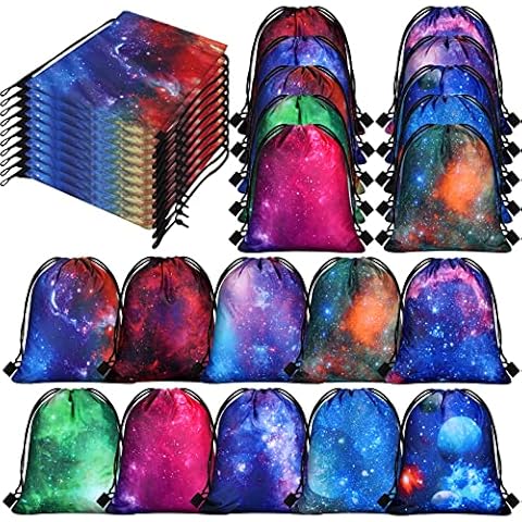 Lothee 30 Pcs Galaxy Party Favor Bags Space Drawstring Bags Starry Night Sky Backpack Galaxy Treat Candy Bags Birthday Party Supplies for Kids Gifts(Novel Style) Cover