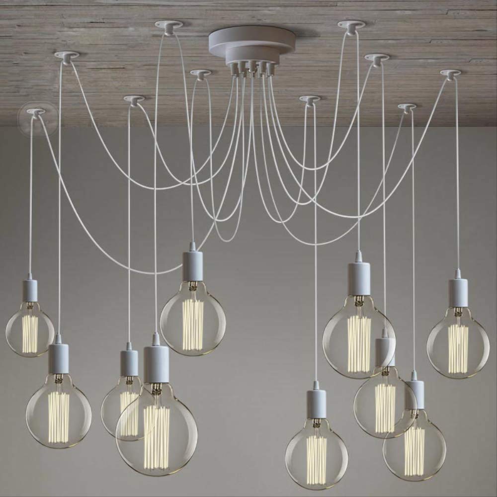 KXEcoLife Modern Ceiling Light Fixture Edison Bulb Chandelier Retro Loft Adjustable Art Spider DIY E27 (White, 14)