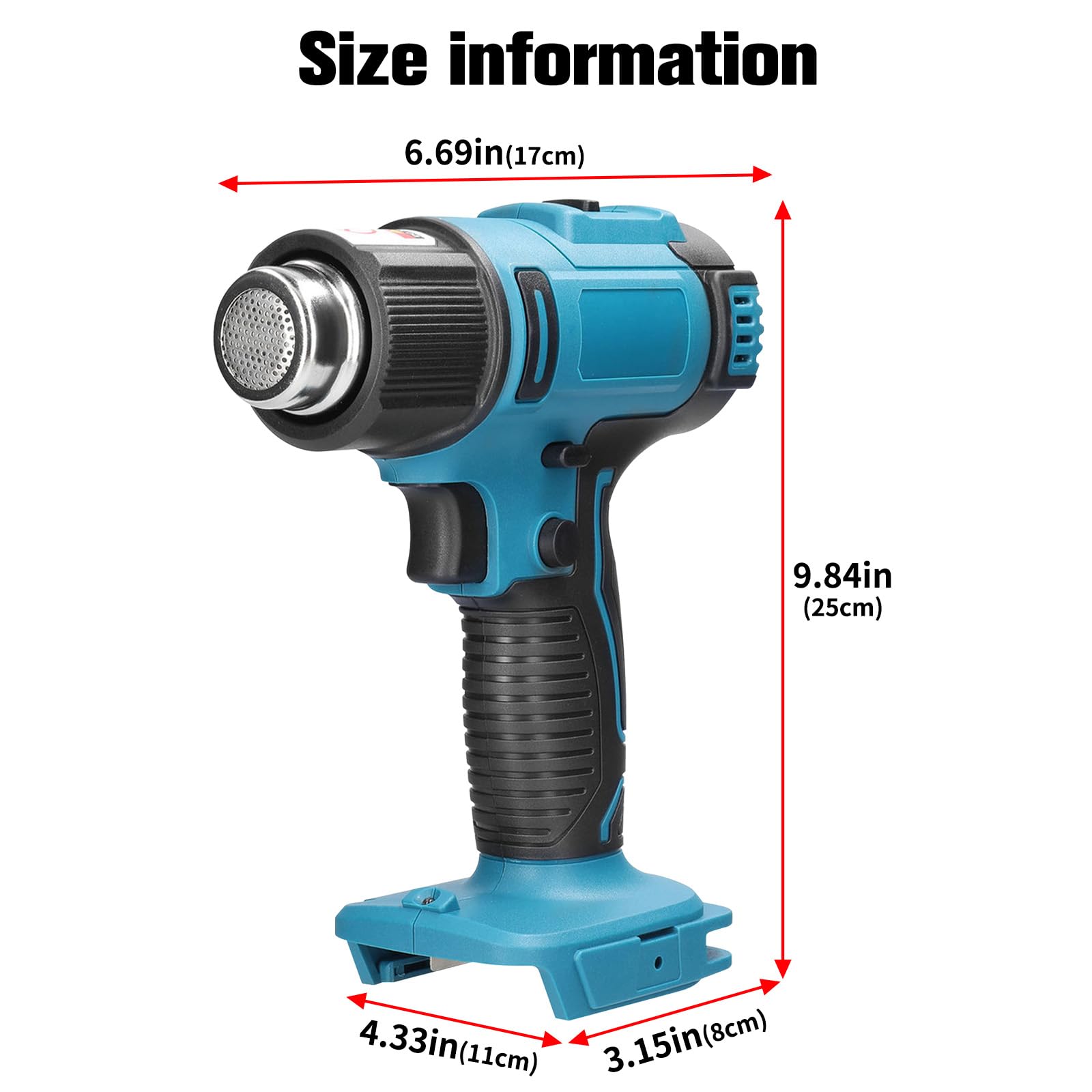 Heißluftpistole Kompatibel mit Makita 18V — Kabellose Heißluftgebläse mit LCD-Display, Elektrische Heißluftfön mit 5 Düsen und Einstellbarer Temperatur 50°C-550°C, für Basteln,Schrumpfen(Ohne Akku)