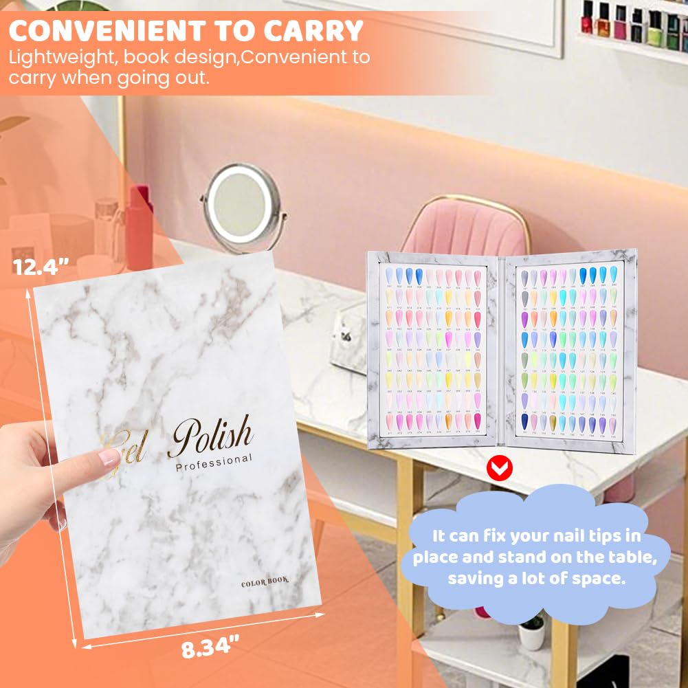 Xiaokeis 160 Nail Colors Book,Nail Color Display Book with 240 Na-il Tips & 1-200 Number Labels, Professional Nails Color Swatches Book for Na-ils Art Design, No Need Pasting, No Need Glue