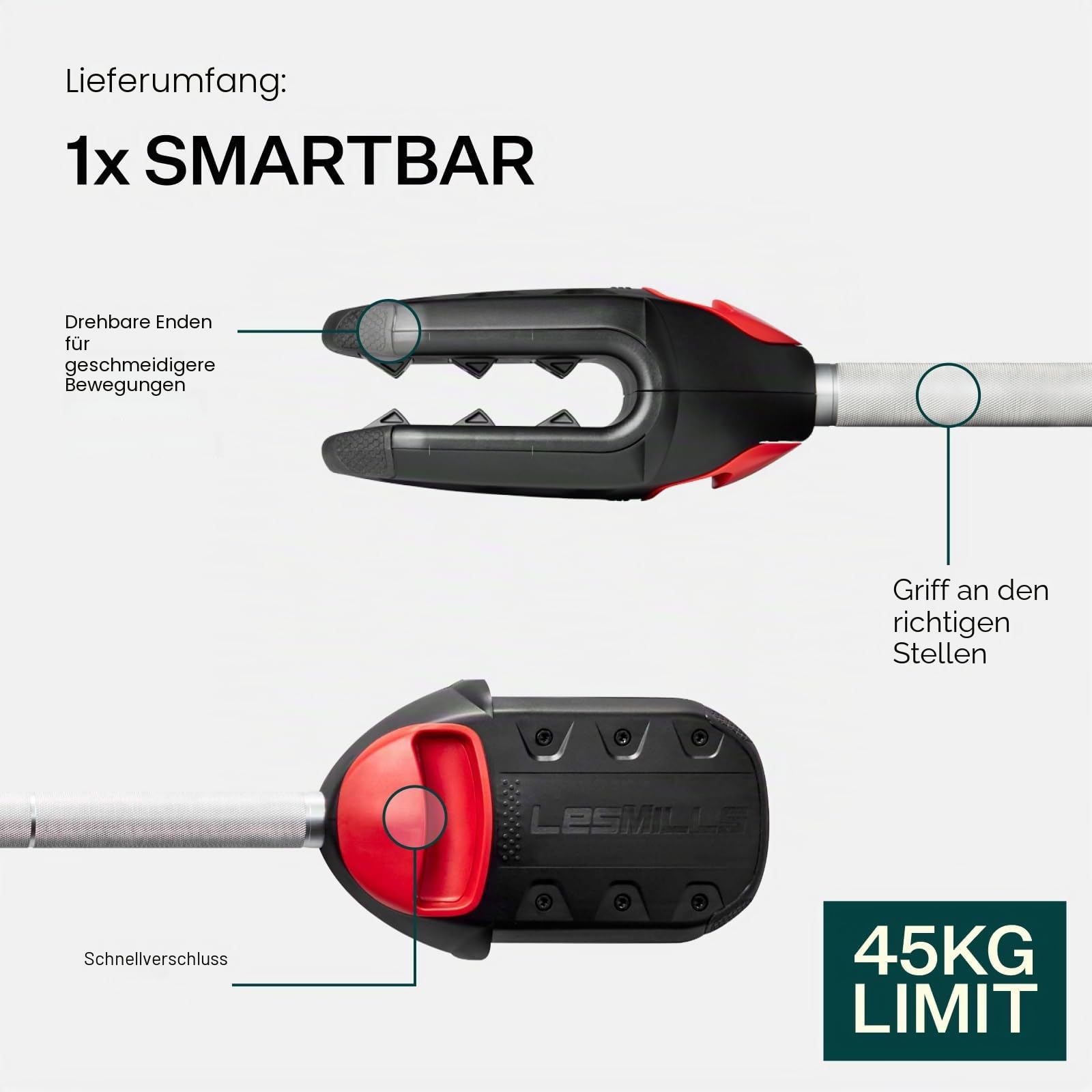 Les Mills™ SMARTBAR™ Vielseitige Langhantel für effektives Ganzkörpertraining – kompatibel mit Hantelscheiben und ideal für das Home Gym (Scheiben separat erhältlich)