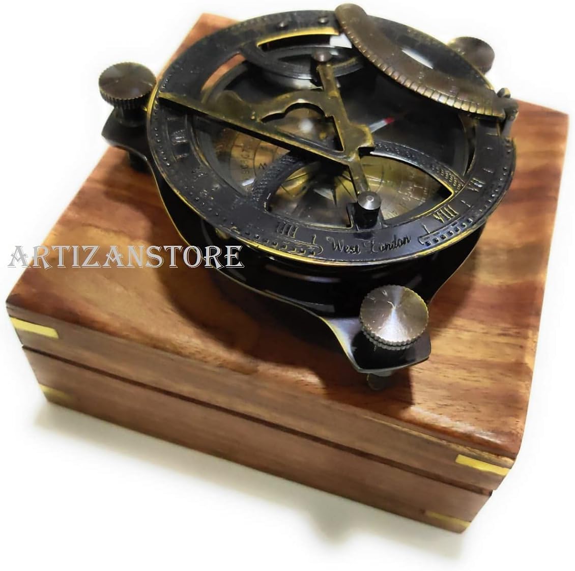 Compass - Antiquated Finish - Maritime Navigation with Wooden - Beautiful Handmade Gift -Sundial Clock
