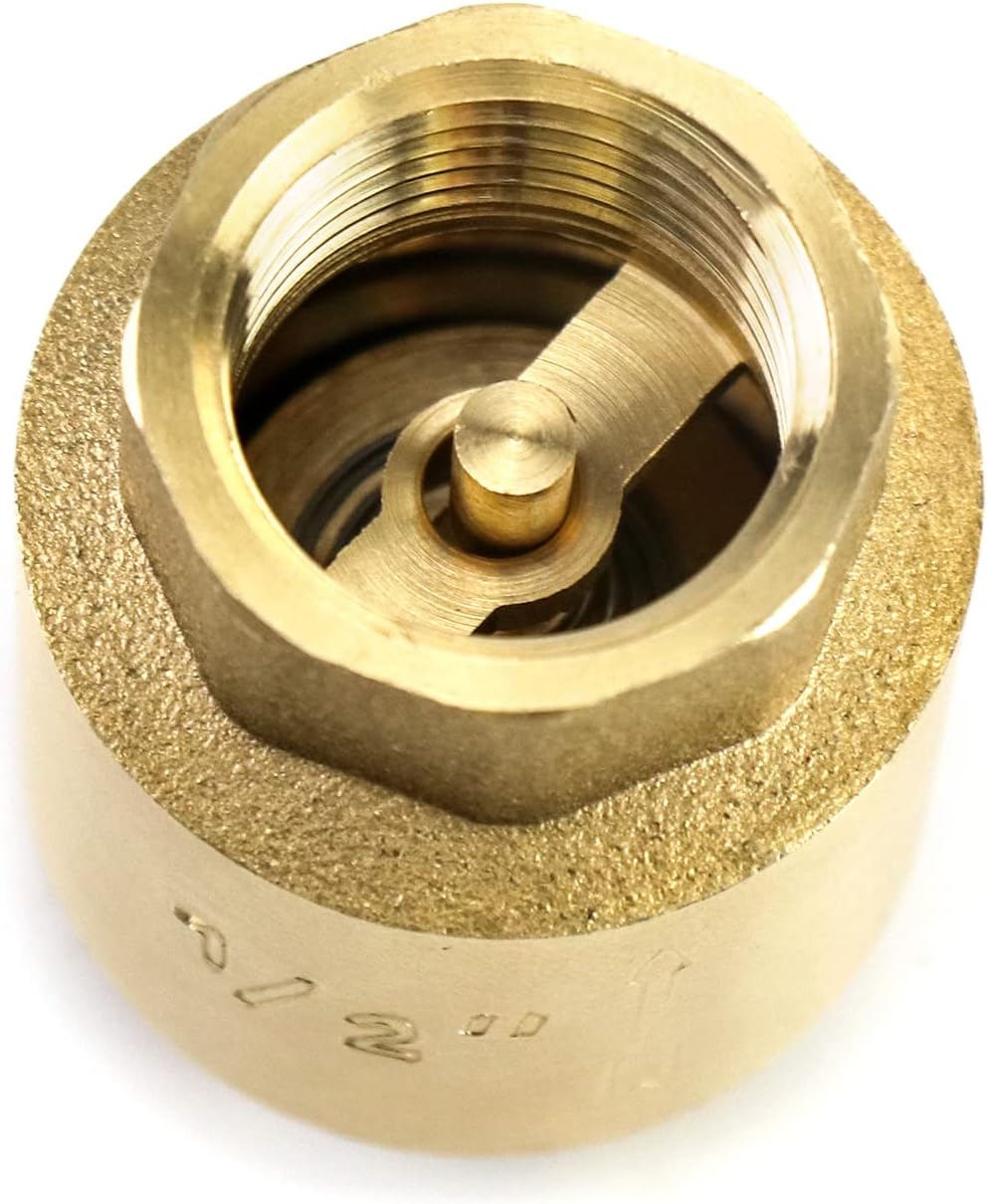 QWORK Brass Check Valve, 4 Pack 1/2" Female One Way Check Valves, Backflow Prevention with High Corrosion Resistance
