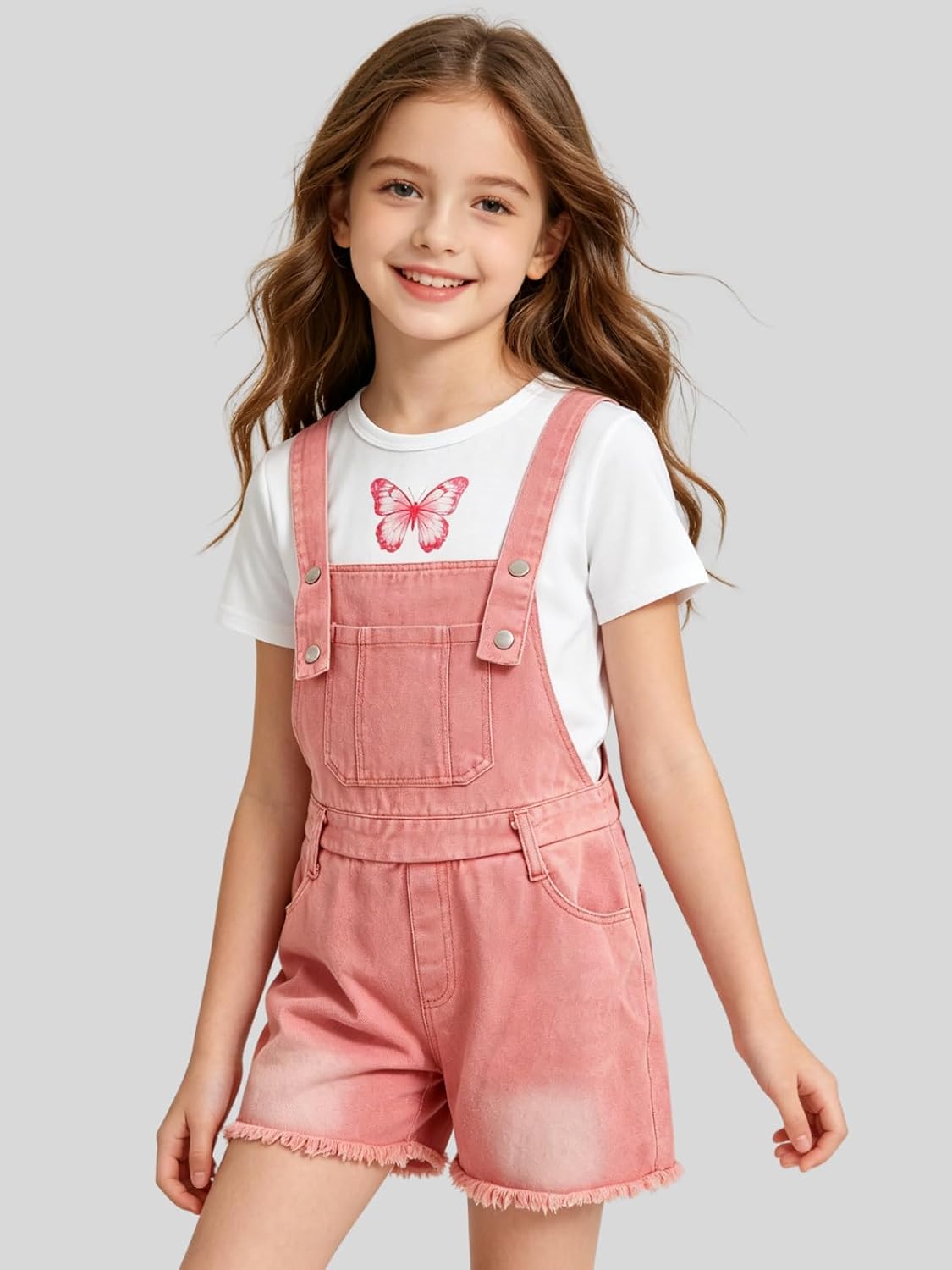 Girls Clothes Summer 2PCS Butterfly Print T-Shirt Denim Overalls Shorts Rompers Clothing Size Set 6-12 Years