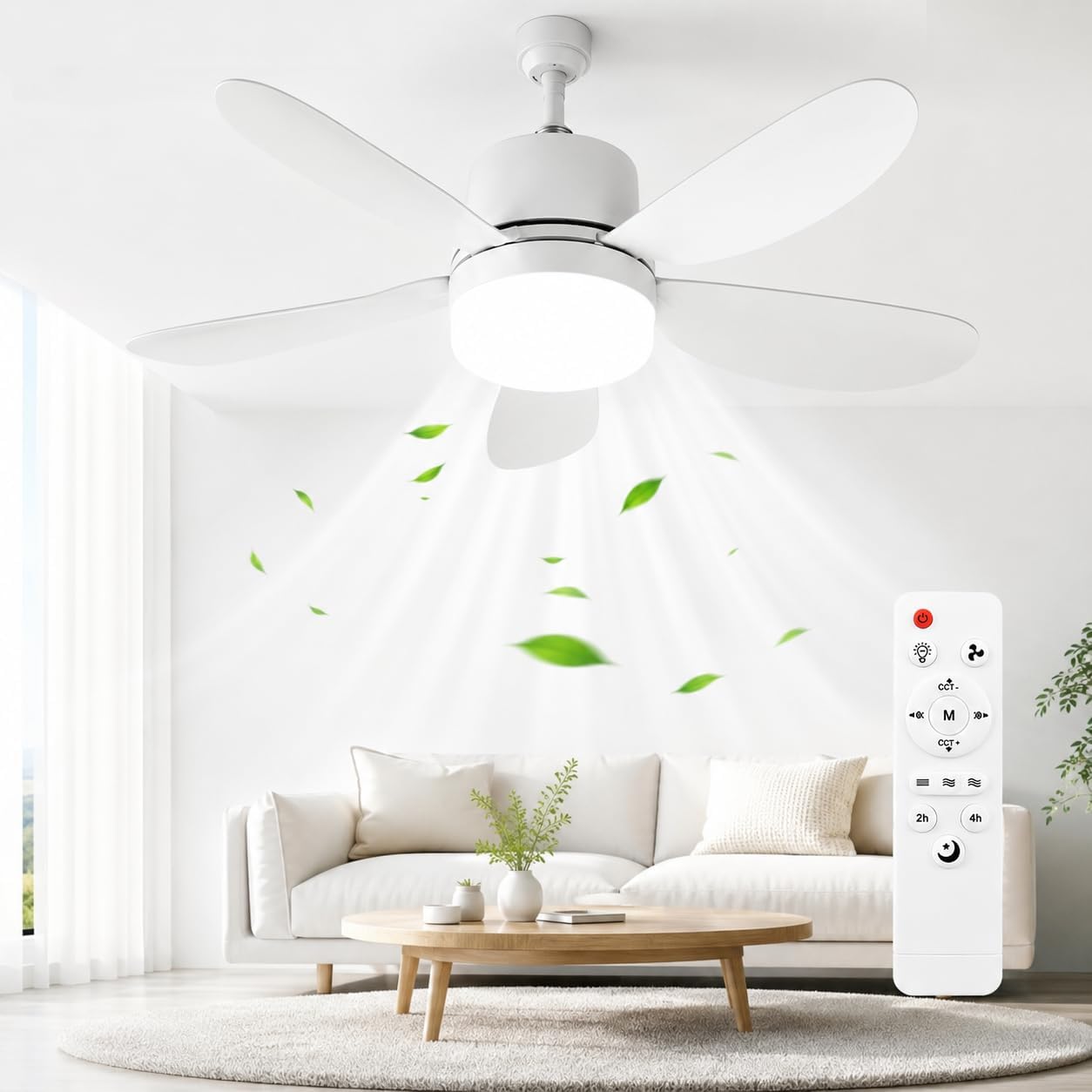 LED Ceiling Fan with Lights,E26/E27 Ceiling Fans Light with Remote Control,3 Speeds Light Bulb Fan,Timing,3 Color Dimmable,5 Blades,Silent Fans Lamp for Bedroom,Living Room,Office