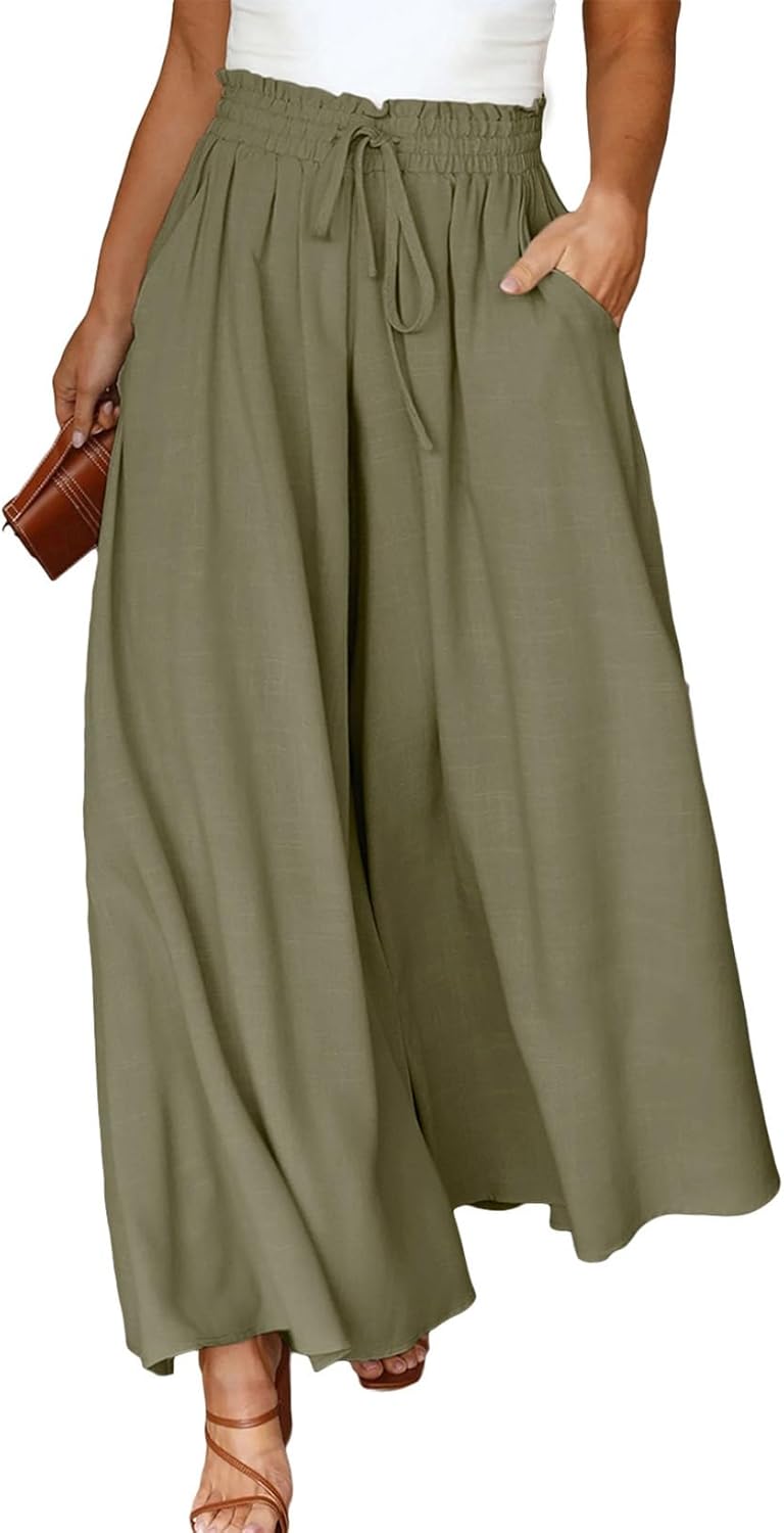 Eytino Womens Plus Size Wide Leg Pants Casual Elastic High Waist Flowy Pants Drawstring Palazzo Pants with Pockets(1X-5X)