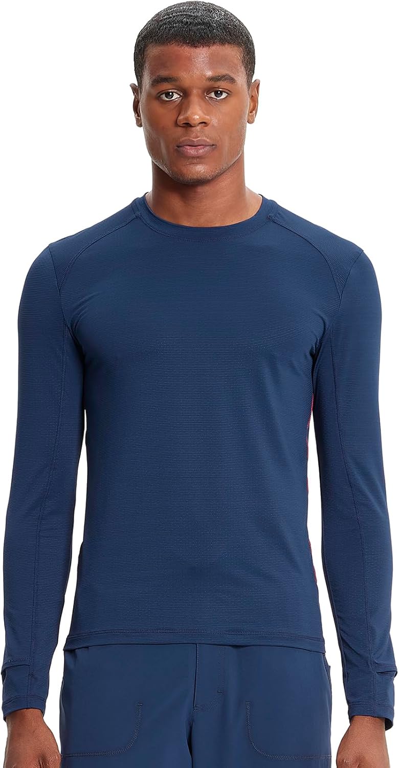 Cherokee Infinity Mens Long Sleeve Underscrub Top, Round Neck, Watch Slot Cuffs, Moisture Wicking 360 Stretch Fabric - IN608