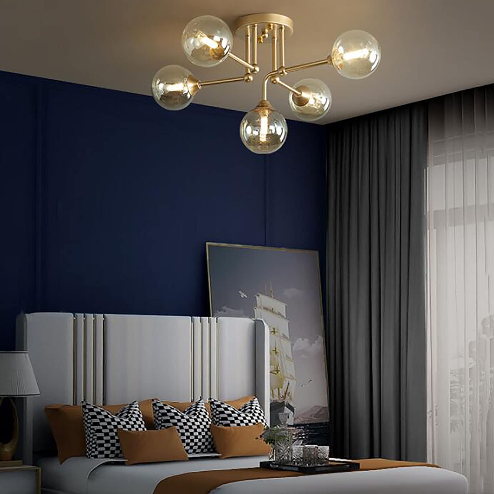 Lampa do sypialni, kuchnia i łazienka, G9 nordycka kreatywna lampa sufitowa, kreatywna lampa do nauki, amerykańska magiczna lampa molekularna, do salonu jadalni toalety balkonu przejścia - złota