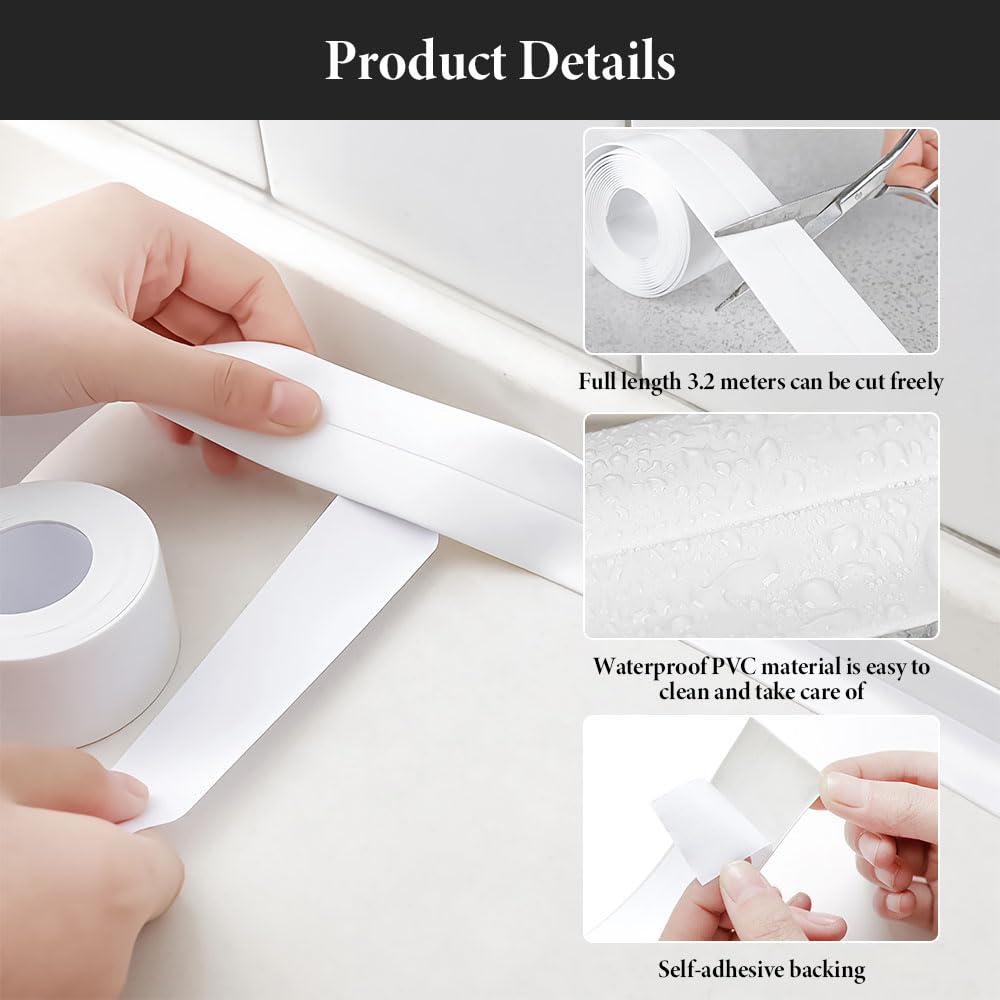 Nastro Sigillante Impermeabile - 3 Rotoli, Autoadesivo, Per Bagno E Cucina, 3.8cm X 3.8m