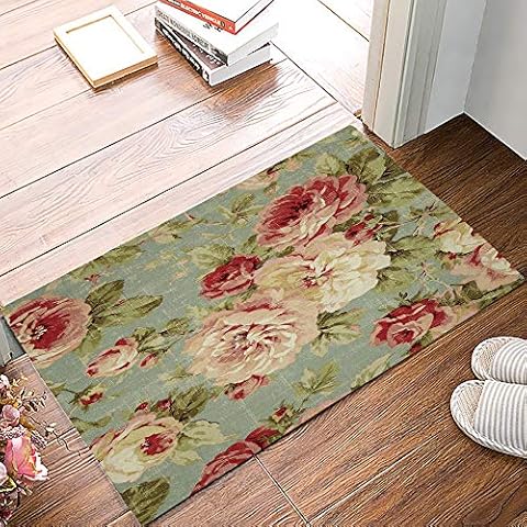 Valentines Roses Flowers Doormats Spring Floral Vintage Rug Entrance Door Rug Outdoors/Indoor/Bathroom/Kitchen/Bedroom/Entryway Floor Mats Non-Slip Rubber Low-Profile 18 x 30, Red Pink Cover