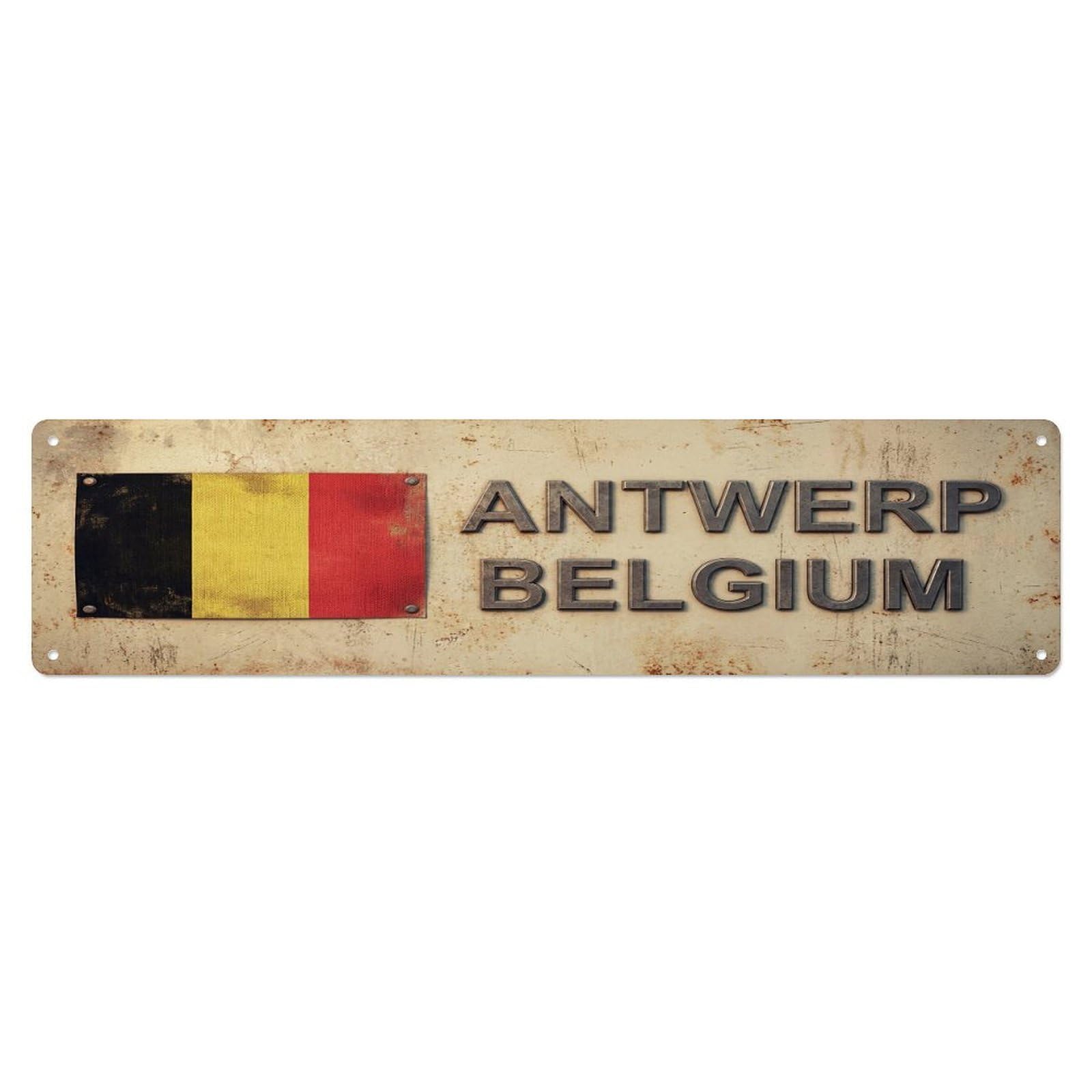 Vintage Antwerp Belgium Flag Decor Rustic Travel Metal Tin Sign
