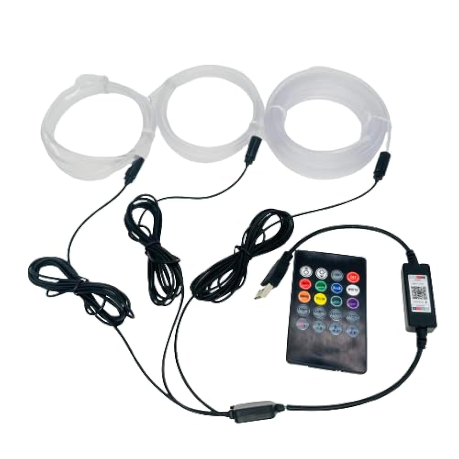 GloWave Premium EL Wire RGB Light Kit with 2M Connector-Fiber Optic Car Neon Interior Lights-App & Remote Control 16M Colors Music Sync-Easy Installation Ambient Light Kit (3-Way 6M +3pc 2M Connector)