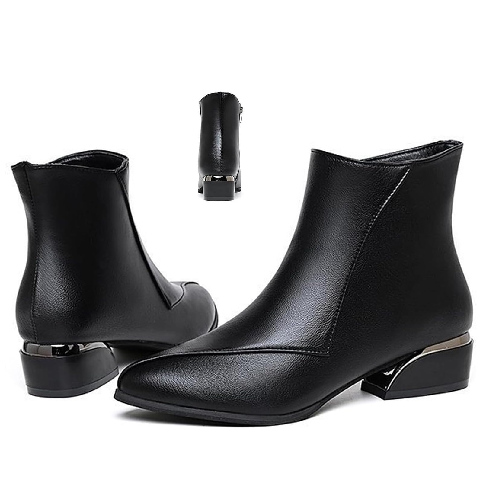 Damen-Stiefeletten mit niedrigem Absatz, stilvolle Stiefeletten mit niedrigem Absatz, seitlicher Reißverschluss, wasserdicht, Leder
