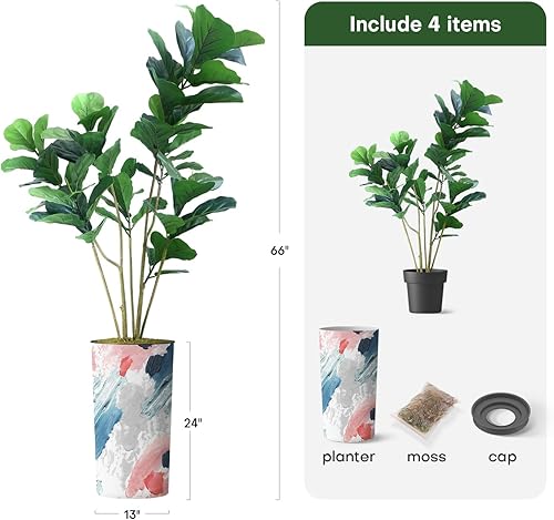 Miniatura 3 de Árbol artificial en maceta moderna, árbol de seda falso Ficus Lyrata para decoración del hogar en interiores y exteriores, altura total 66 pulgadas
