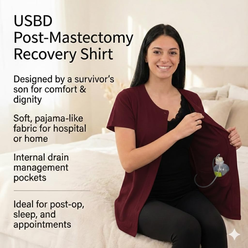 USBD Post Mastectomy Shirt with Drain Pockets Crew Neck Post Op Button Down Recovery Tops - Image 8
