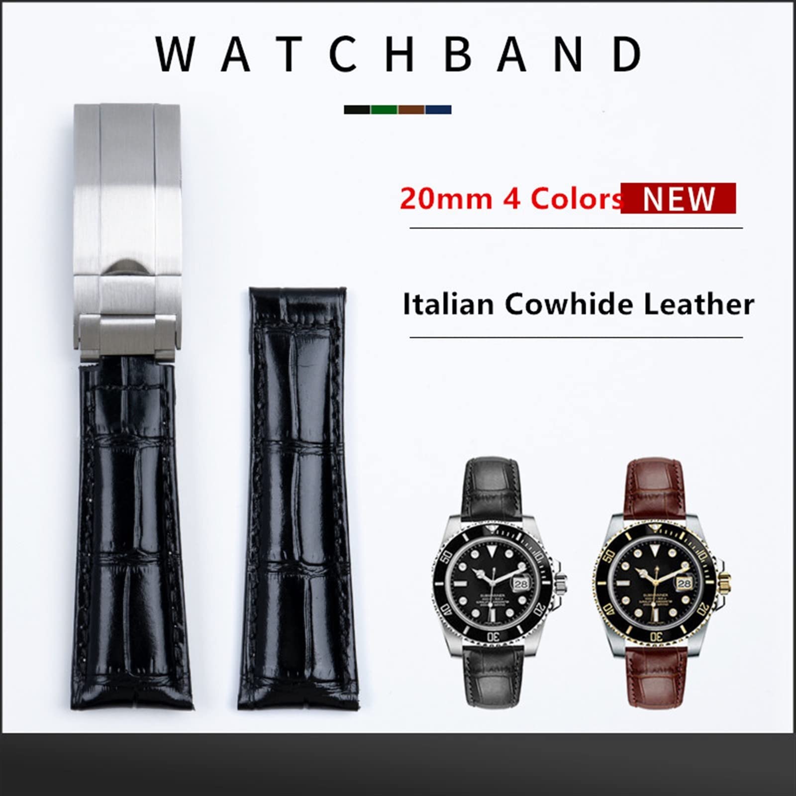 20mm włoska skóra bydlęca miękki pasek do zegarka skórzany pasek odpowiedni do paska Rolex Daytona Submariner DEEPSEA GMT OYSTERFLEX