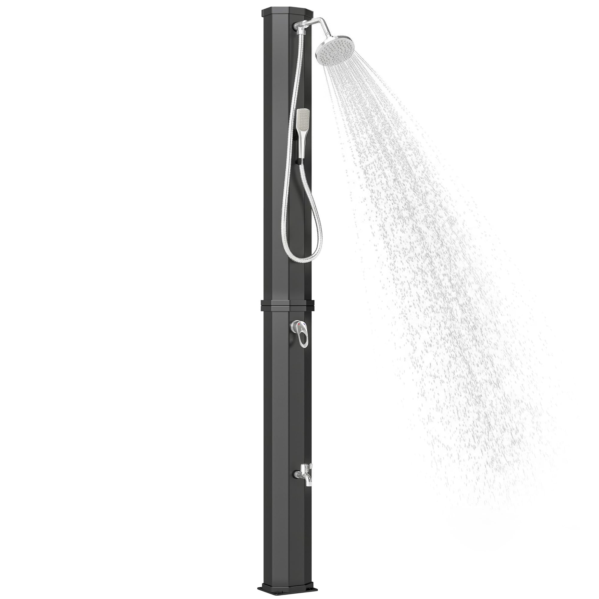 Outsunny Douche Solaire de Jardin XXL 60L avec Douchette à Main et Robinet - Douche Extérieure de Piscine avec Mitigeur Eau Chaude/Froide, Hauteur 208 cm, Pression 3,5 Bar, Noir