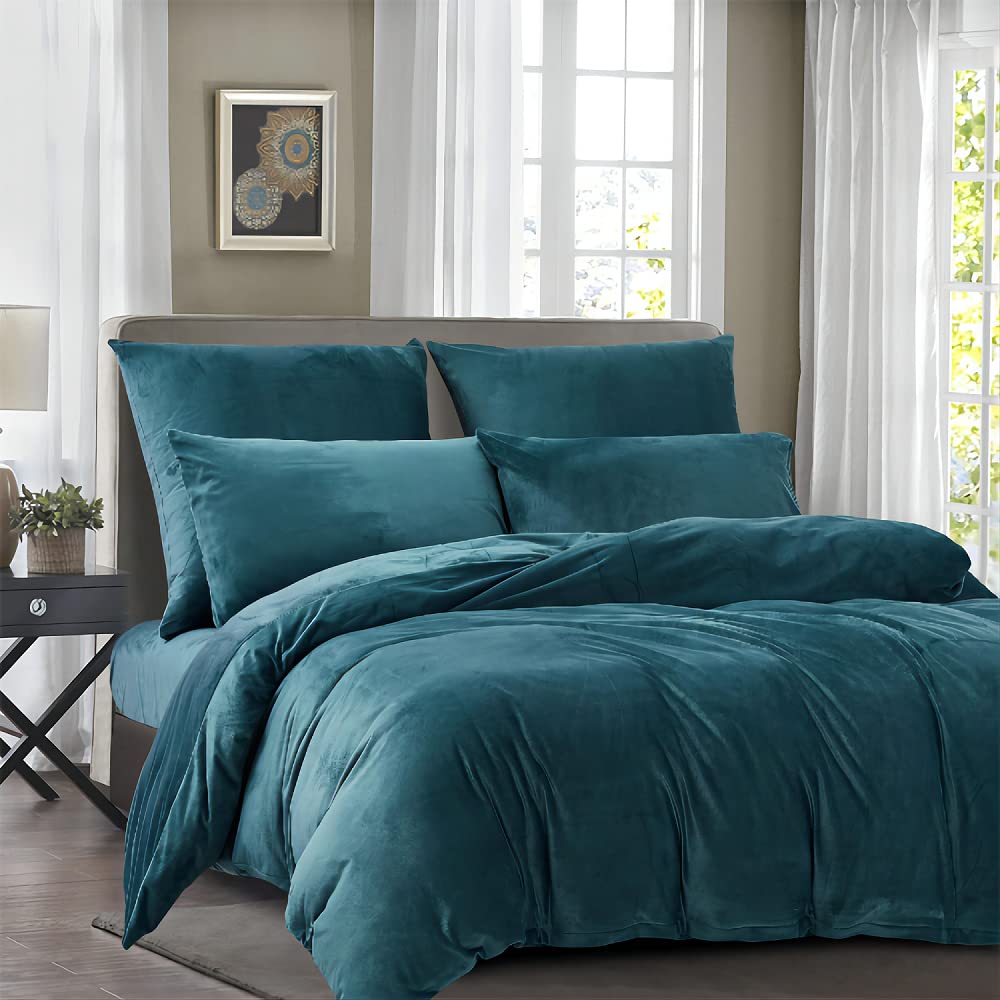 Damier Plüsch Bettwäsche 4-teilig, 135x200 Cm – Kuschelig Warm Mit Cashmere-Touch, Türkis/Petrol | Winter-Bettwäsche Mit Reißverschluss