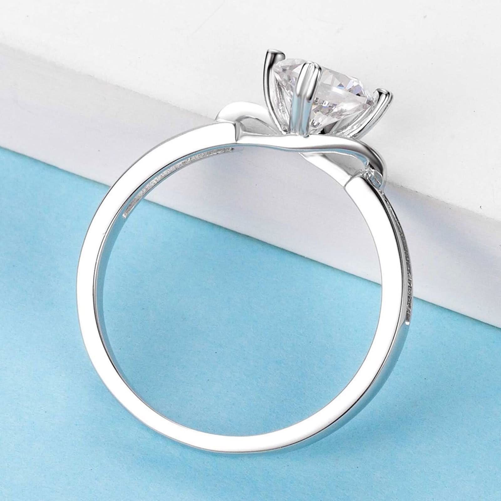 WXKAGF Ringe im Vintage-Stil, Verlobungsringe, Gedenkringe für Frauen, Herz-Krappen-Unendlichkeitsband, Silber mit weißem, rundem, brillantem Moissanit-Sterlingsilber