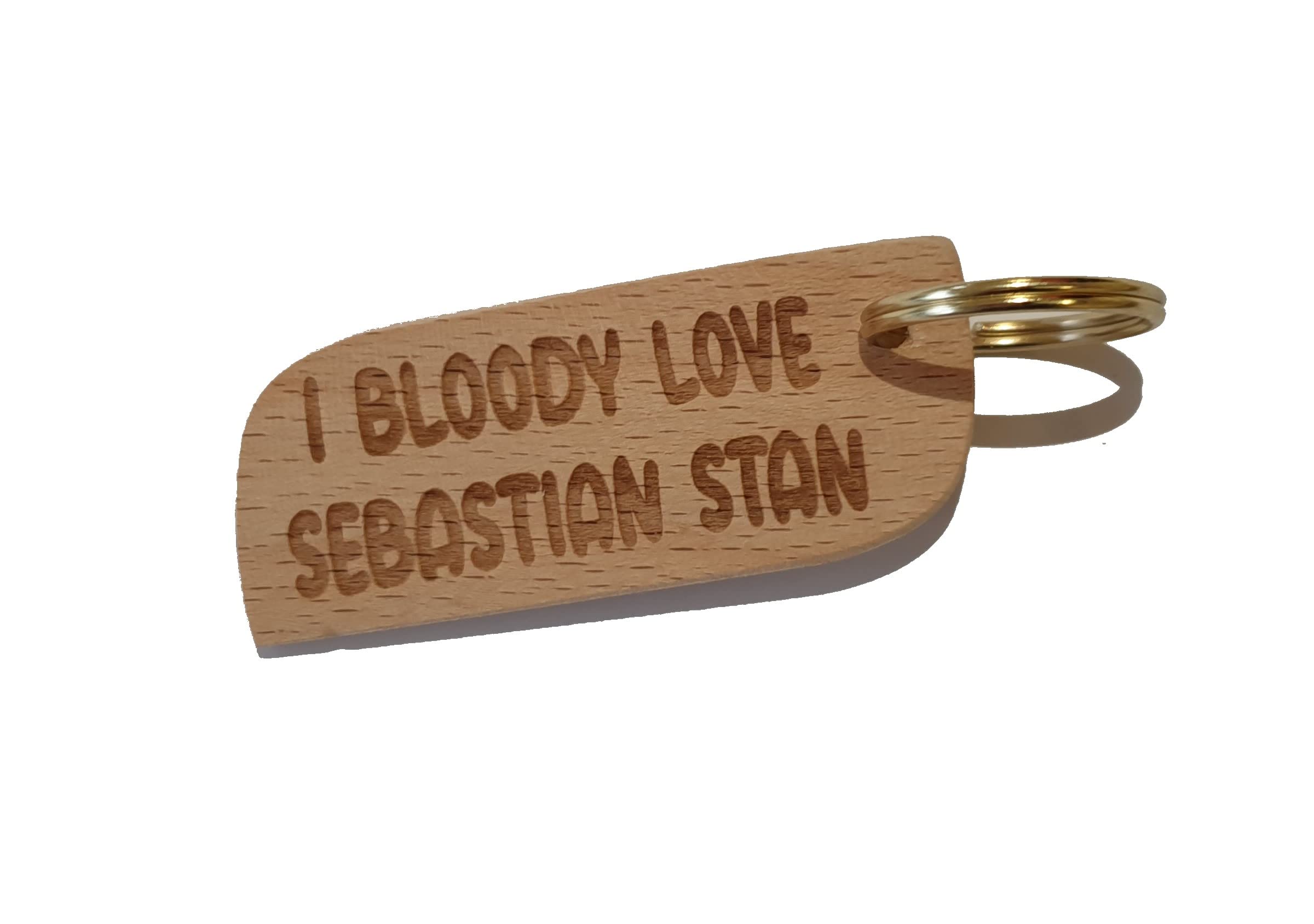 Decalarama Cute Sebastian Stan Keyring Gift - I Bloody Love Sebastian Stan - Engraved Wooden Key Fob Fun Novelty Nice Custom Present
