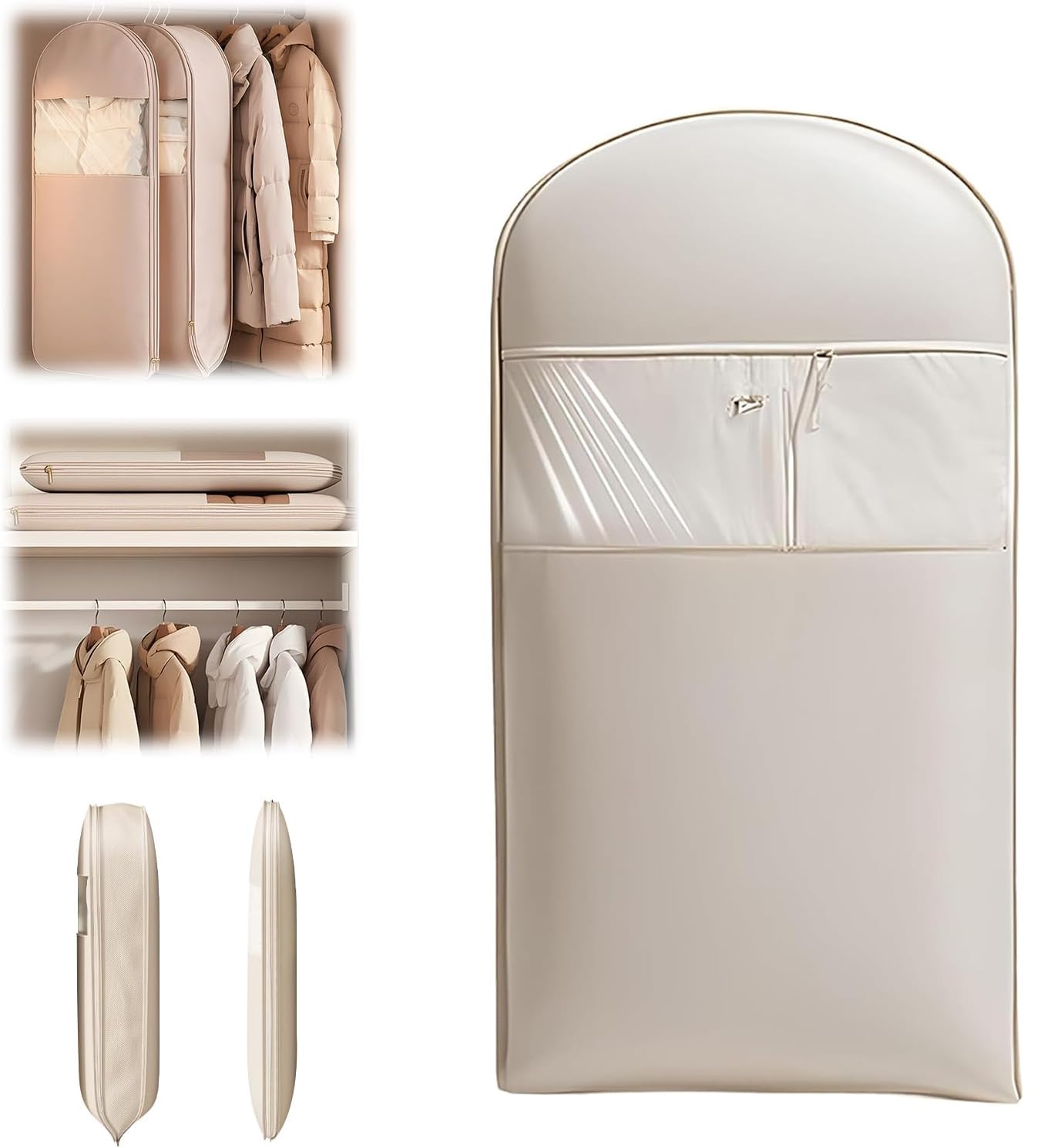 Bolsas de Almacenamiento al vacío Colgantes para Ropa, Fundas de Prendas, Disfraces, Abrigos, Chaquetas y armarios (Beige, M+L+XL) - Ahorran Espacio, Son duraderas y fáciles de Usar.