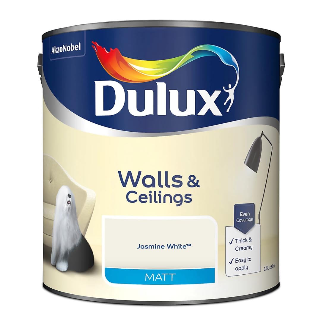 Jasmine White Walls & Ceilings Matt Emulsion Paint 2.5L โ Smooth Creamy Finish, Quick Dry, Low VOC, Easy Application for Interior Walls & Ceilings